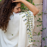 Tatreez Shawl Hand Embroidered in Palestine | Greens on Beige