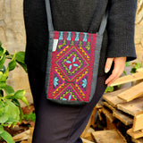 Palestinian Embroidery Cross Body Bag | Traditional Tatreez on Travel Bag in Black