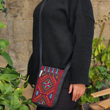 Palestinian Embroidery Cross Body Bag | Traditional Tatreez on Travel Bag in Black