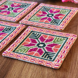 Colorful Coasters with Palestinian Tatreez | Hand Stitched Embroidery on Set of 4