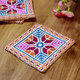 Colorful Coasters with Palestinian Tatreez | Hand Stitched Embroidery on Set of 4