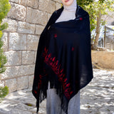 Red on Black Shawl with Palestinian Tatreez | Hand Embroidered in Palestine