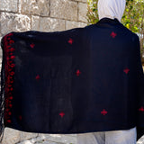 Red on Black Shawl with Palestinian Tatreez | Hand Embroidered in Palestine