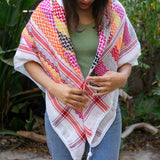 Traditional Keffiyeh from Palestinian Factory Multi Color on Light Fabric