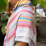 Traditional Keffiyeh from Palestinian Factory Multi Color on Light Fabric