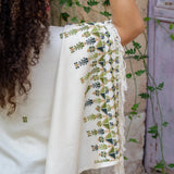Tatreez Shawl Hand Embroidered in Palestine | Greens on Beige