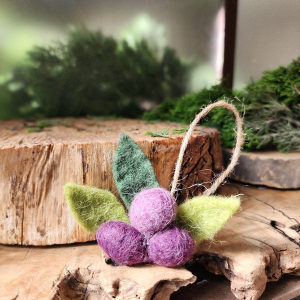 Hand Felted Wool Olives and Leaves | Handmade Christmas Tree Ornament Handmade Palestine EU
