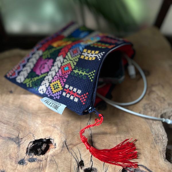 Fallahi Thob Design on Large Pouch | Palestinian Tatreez from Palestine Handmade Palestine EU