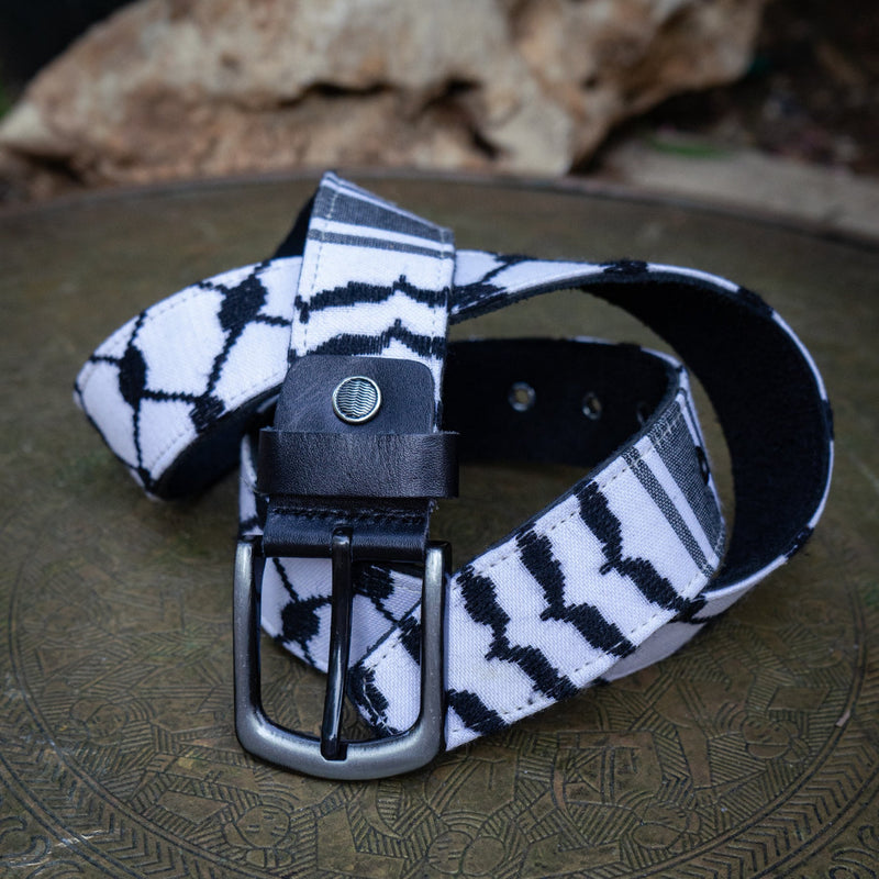 Palestinian Keffiyeh - Genuine Leather Belt with Hatta Fabric From Palestine