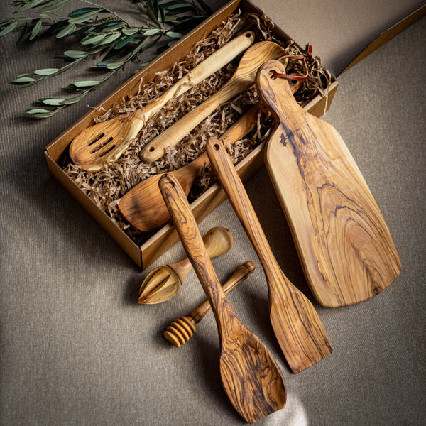 Curated Olive Wood Kitchen Set | Gift Box for the Foodie | Hand Carved from Bethlehem