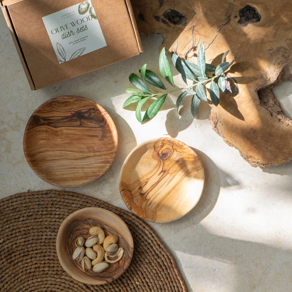 Wooden Round Mezze Dishes -3 Piece Olive Wood Bowl Set from Palestine