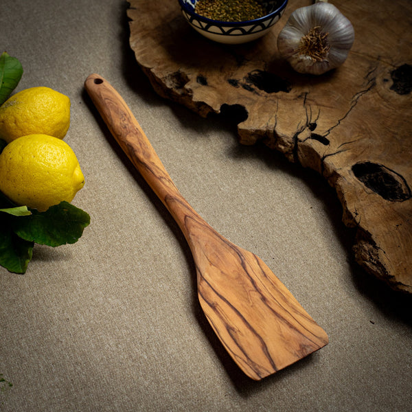 Curved Wooden Kitchen Spatula | Olive Wood Hand Carved from Bethlehem Handmade Palestine EU