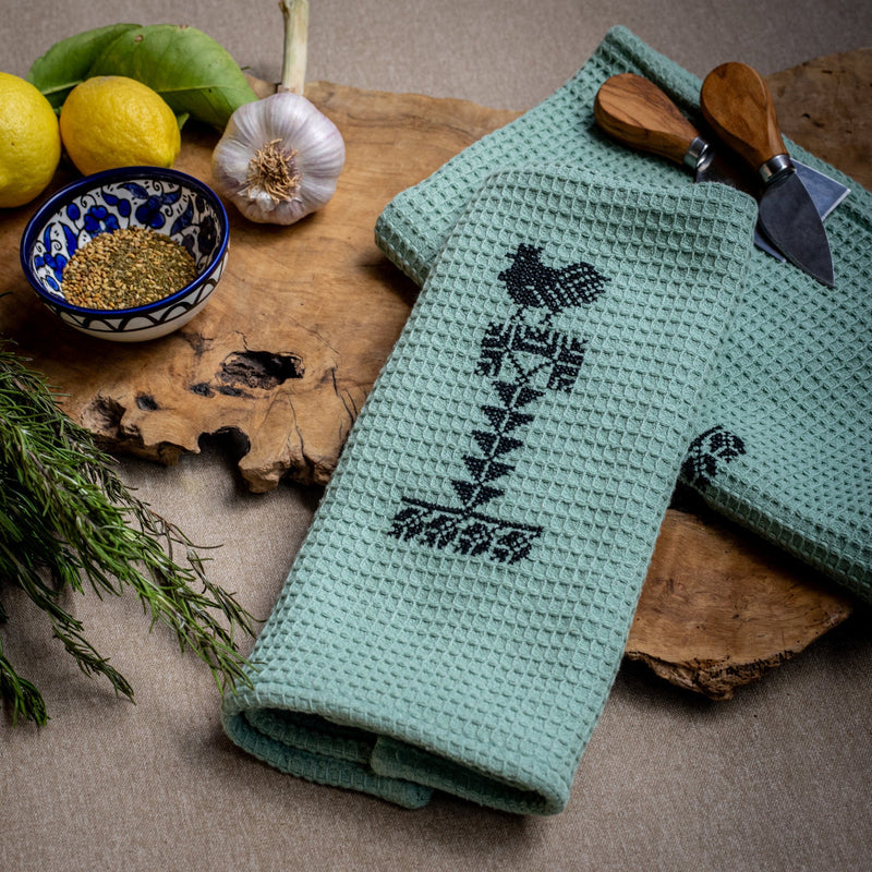 Set of 2 Tea Towels with Palestinian Tatreez Rooster