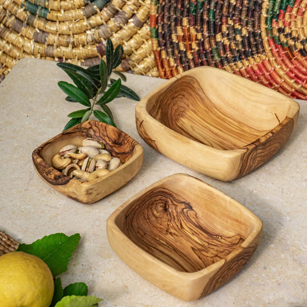 Olive Wood Square Bowls Set of 3 from Palestine | Hand Carved Dishes