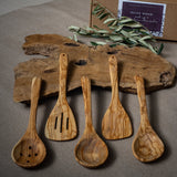 Limited Edition Set of 5 Olive Wood Spoons and Spatulas | Handcrafted from Palestine