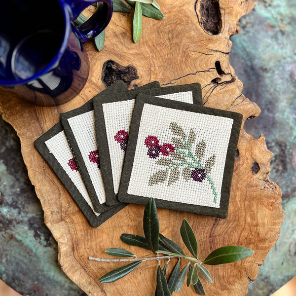 Embroidered Coasters - Palestinian Tatreez Olive Leaf - Set of 4 from Palestine Handmade Palestine EU