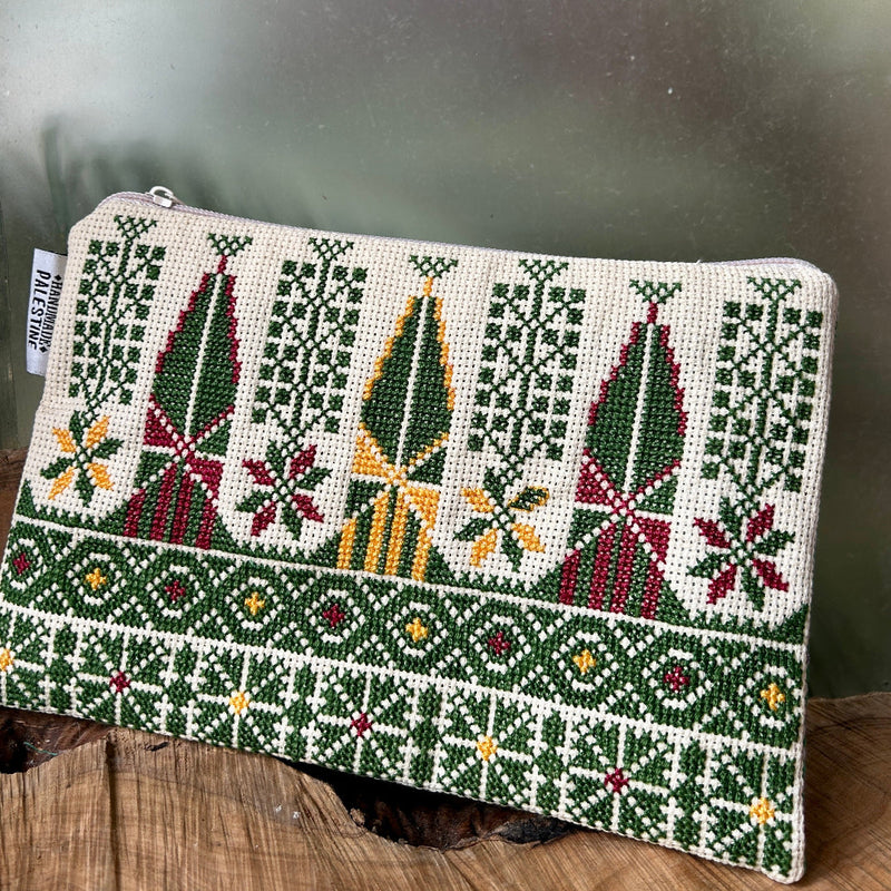 Traditional Tatreez on Large Pouch | Hand Made Palestinian Embroidery