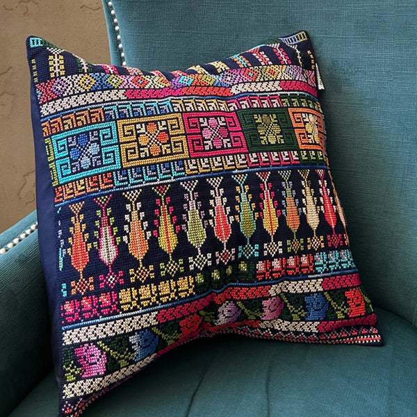 Cushion Cover Inspired by Fellaheen Thob Design | Tatreez from Palestine