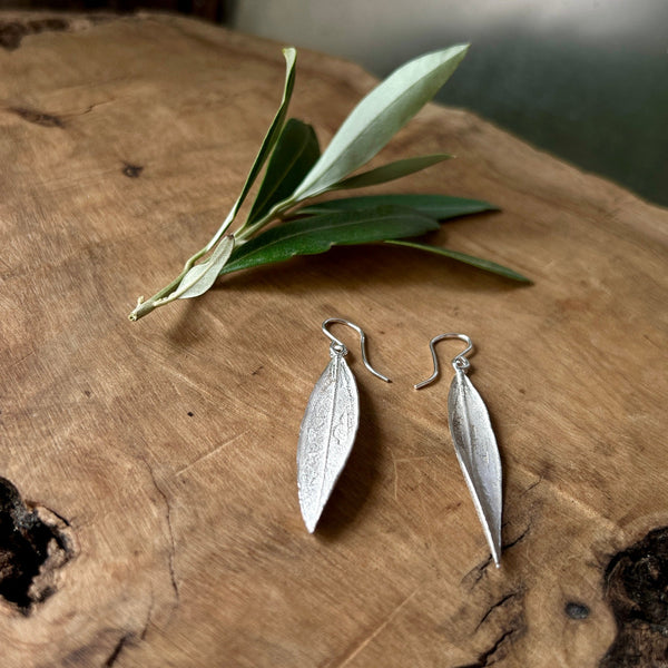 Hand Crafted Sterling Silver Earrings | Twisted Olive Leaf from Palestine