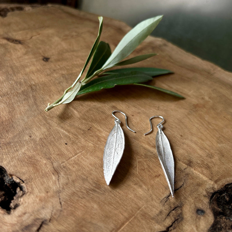 Hand Crafted Sterling Silver Earrings | Twisted Olive Leaf from Palestine