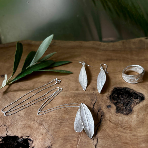 Palestinian Olive Leaf Jewelry Gift Set in Sterling Silver