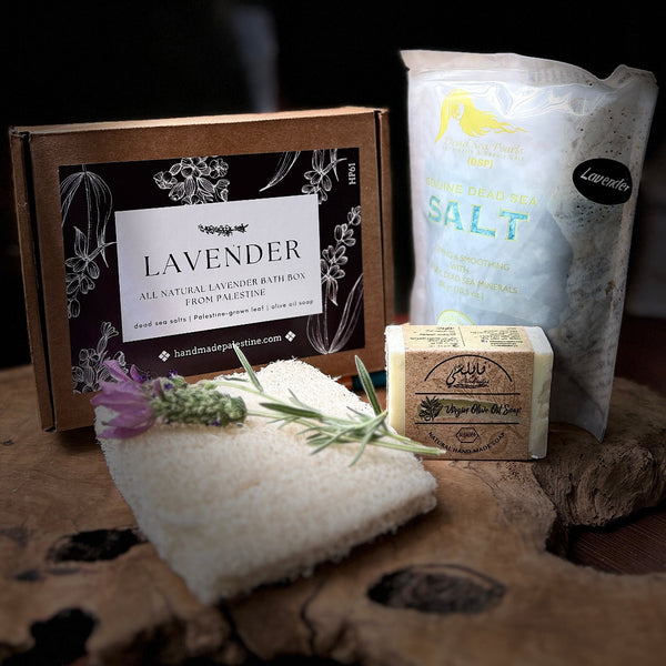 Natural Bath Gift Box | Palestinian Olive Oil Soap, Natural Leefa and Dead Sea Bath Salts