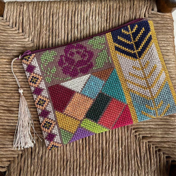 Palestinian Embroidered Pouch | Handcrafted Tatreez Bag in Rose Mosaic Handmade Palestine EU
