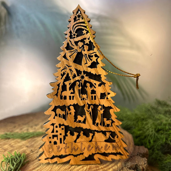 Olive Wood Christmas Tree Ornament | Hand Carved from Bethlehem Handmade Palestine EU