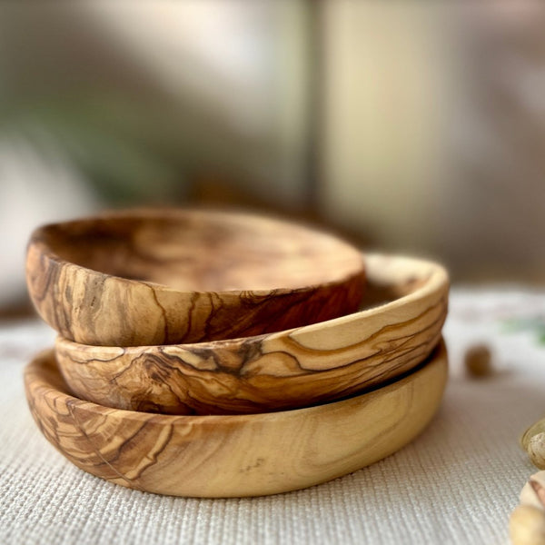 Wooden Round Mezze Dishes -3 Piece Olive Wood Bowl Set from Palestine Handmade Palestine EU