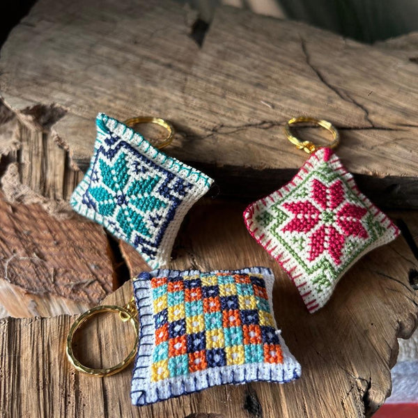 Hand Embroidered and Stitched Key Chain with Traditional Tatreez