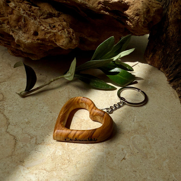 Heart Keychain in Olive Wood | "Ya Falasteen" Print | Hand Crafted from Bethlehem Handmade Palestine EU