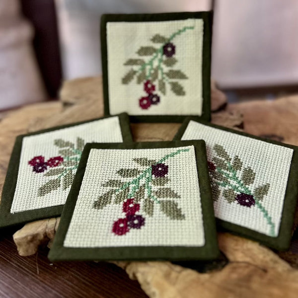 Embroidered Coasters - Palestinian Tatreez Olive Leaf - Set of 4 from Palestine Handmade Palestine EU